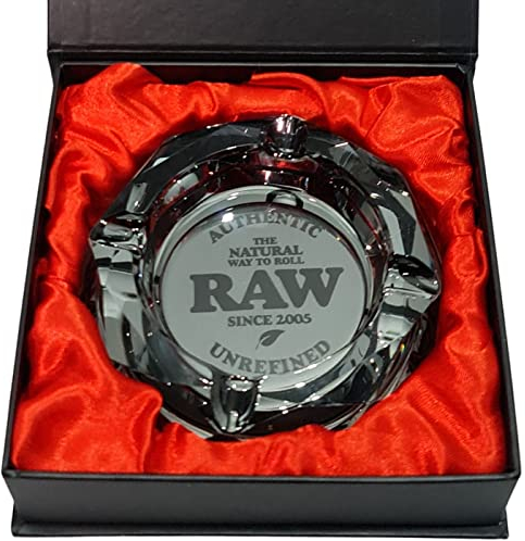 Zactly Cendrier en verre exclusif RAW en forme d'octogone, cendrier de bureau moderne avec fond souple, livré dans un coffret cadeau élégant (gris cendré)