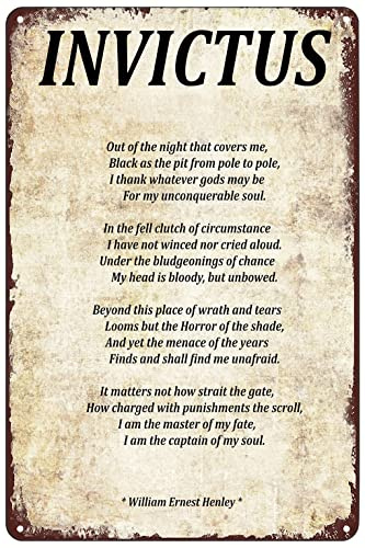 Vintage Metallschilder Invictus Gedicht Blechschild Poster Wandkunst Dekor Plakette für Home Club Cafe Wohnzimmer 30,5 x 20,3 cm