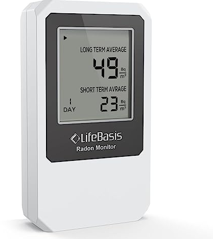 LifeBasis Radon- und Luftqualitätsmonitor, Kabellos Radonmonitor mit Bildschirm zur Überwachung von Lang- und Kurzzeit, Radondetektor Radonmesser Radon Messgerät für keller Büro (Weiss)