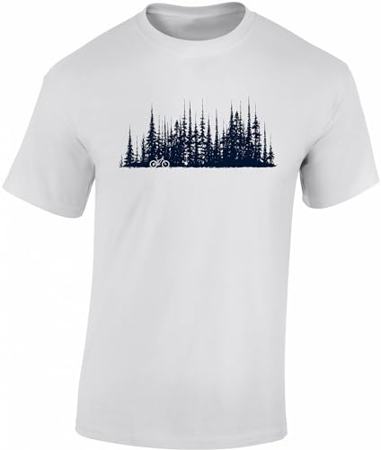 Baddery Fahrrad T-Shirt Herren - „Bike Wood“ - MTB Mountainbike Shirt für Radfahrer (Weiß XL)