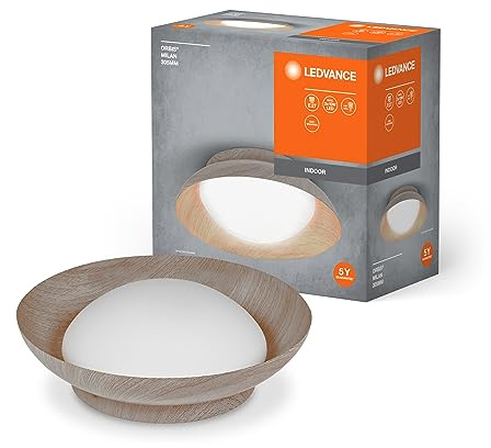 LEDVANCE ORBIS MADRID Deckenleuchte 305mm, holzfarben, 2XE27-Sockel, kann mit smarter Lampe bestückt werden, modernes Design, Metallgehäuse, geeignet für Innenräume, rund, IP20 Schutzklasse