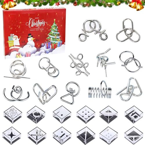 24 Stück Adventskalender 2024, Weihnachts Adventskalender Spielzeug, Knobelspiele Adventskalender, Metall Knobelspiele, Kinder Geschicklichkeitsspiel Lernspielzeug Geschenk für Kinder Weihnachten (B)