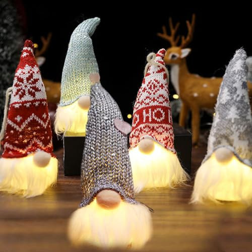 Mineup Weihnachtswichtel Figuren LED, 5 Stück Weihnachtsdeko Figuren Wichtel, 20CM Weihnachten Deko Wichtel, Weihnachtswichtel Figuren LED, Beleuchtete Wichtel für weinachtsdekorationen Party Deko