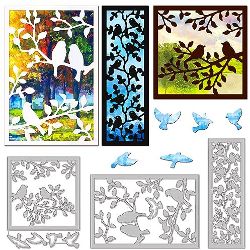 GLOBLELAND Baumzweig Vogel Metallstanzformen, Baumzweig Hintergrund Stanzformen, Schnittschablonen Für Scrapbooking, Stanzformen, DIY Album, Kartenherstellung, Dekor, Basteln, Fotoalbum, Dekorative