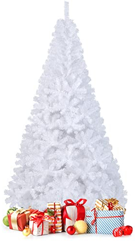 GOPLUS Künstlicher Weihnachtsbaum 150/180/210/240cm, Tannenbaum künstlich mit Metallständer & PVC Nadeln, Tanne Christbaum Kunstbaum für Weihnachten Feiertage (Schneeweiß, 210 cm)