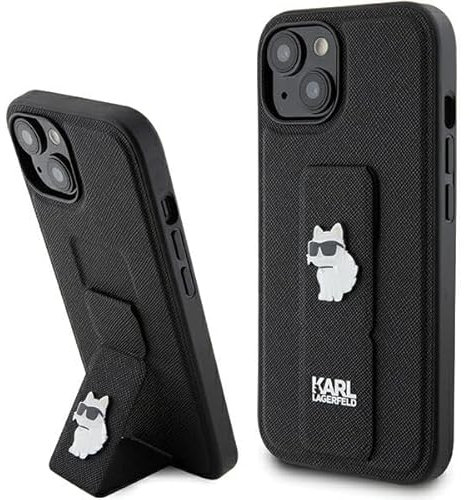 Karl Lagerfeld KLHCP15MGSACHPK Hülle für iPhone 15 Plus 6.7 Schwarz hardcase Gripstand Saffiano Choupette Pins