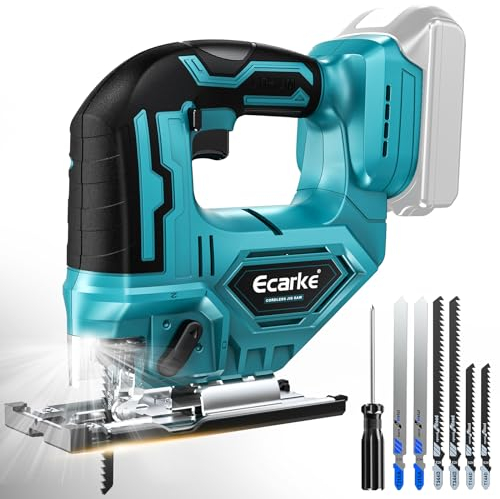 Ecarke Seghetto alternativo a batteria da 750 W per Makita 18 V al litio con blocco e interruttore di velocità continuo, cambio rapido della lama per legno, PVC, compensato e metallo (batterie non