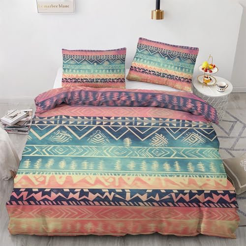 Bettwäsche 135x200 Azteken Boho - Vintage Ethno Bettbezug 135x200 2er Set, Weich Warme & Bügelfrei Mikrofaser Bettwäsche-Sets, Wendebettwäsche mit Reißverschluss und 1 Kissenbezug 80x80 Z-&7-20