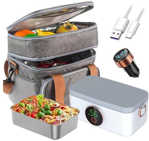MeLtor Fiambrera Electrica 24v Camion Recargable E Inalámbrico, Fiambrera Hermetica Portátil Y Con Batería De 16000 mAh, Tartera Electrica Comida Trabajo