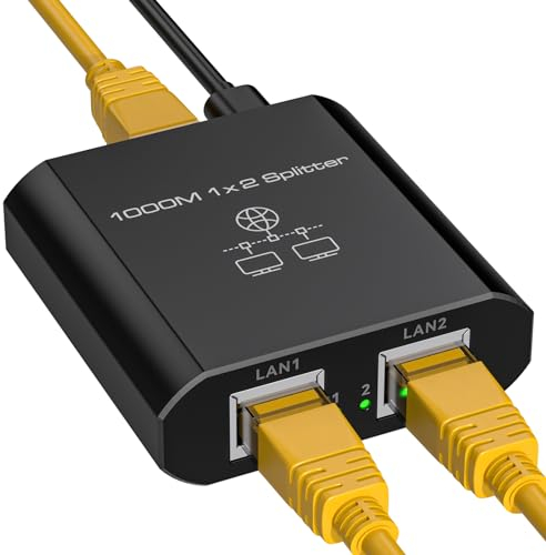 VEDINDUST Switch RJ45 2 Ports 1000Mbps Ethernet 1 to 2 Gigabit Network Splitter pour Téléviseurs PCs Ordinateurs Routeurs Décodeurs etc avec Type C Power Cable