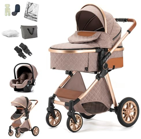 BEBBY 3-in-1-Kinderwagen, tragbar, zusammenklappbar, mit einem Klick, hoher Aluminiumrahmen, für Neugeborene bis 36 Monate