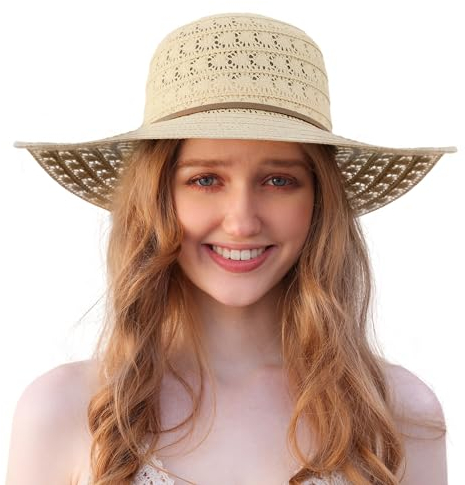 Procity Faltbarer Strohhut Damen Sonnenhut UV Schutz Strandhut mit Breiter Krempe Paris Brown