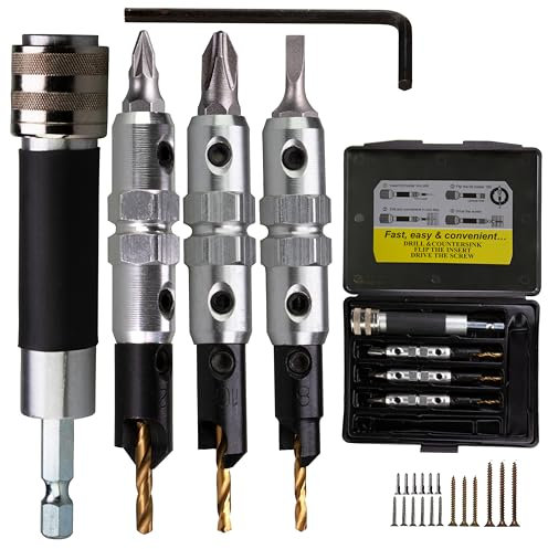 WOWSUPM 29 Pcs Quick Change Countersink Drill Bit Set Flip-over Driver Set with Screwdriver Bits & Screw for Wood