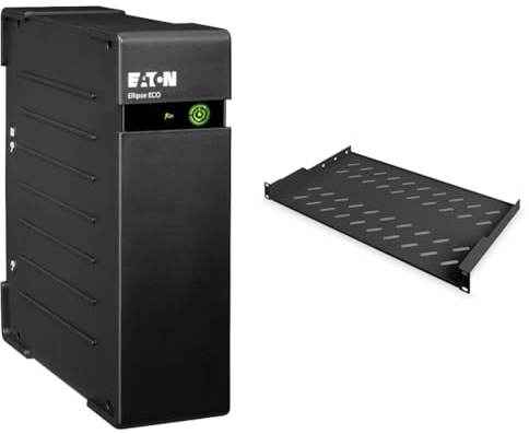 Eaton USV Ellipse ECO 650 USB DIN - Off-line Unterbrechungsfreie Stromversorgung (USV) & DIGITUS Professional DN-19 TRAY-1-SW - Fachboden zum Festeinbau in 19 Schränke