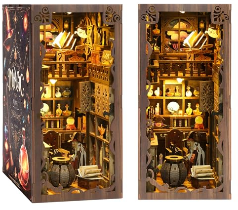 CRIOLPO Book Nook Kit - DIY Puppenhaus Holz Miniatur Haus Kit Mit Led Licht, 3D Puzzle Bücherecke Aus Holz Buch Ecke Miniatur Kit, Kreative Geschenkdekoration Für Erwachsene Teens (Magische Nacht)