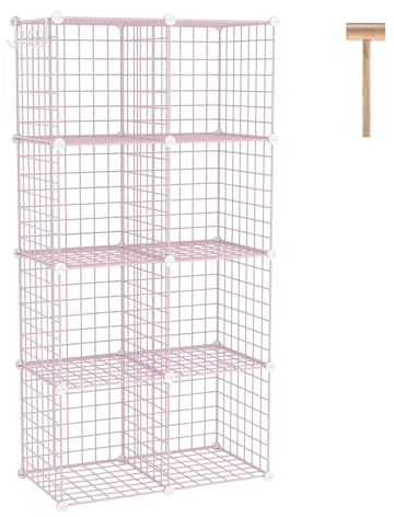 C&AHOME Drahtwürfel-Aufbewahrung, 8 Würfel, Organizer aus Metall, C-Gitter, modulare Regale, Schrank-Organizer, ideal für Zuhause, Büro, Wohnzimmer, 91 cm L x 32 cm B 122 cm H, Rosa UWCS3008P