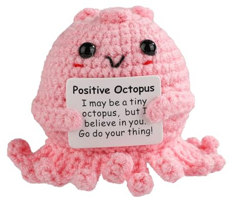 Poulpe Positif, Drôle Pomme de Terre Positive Poulpe au Crochet avec Carte d'Encouragement Peluche Soutien Émotionnel Poupée Tricotée Positive pour la Décoration de la Maison Cadeau (Rose)