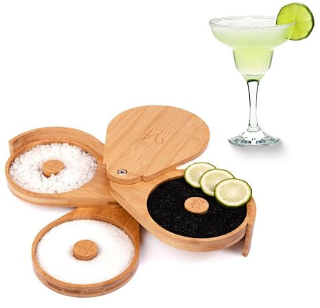 Vaisoeny Margarita Salero Set de Salero de Bambú para Cócteles con 6 Esponjas y 4 Esteras Antideslizantes, Bloody Mary Manhattan Salero para Bar y Fiesta en Casa