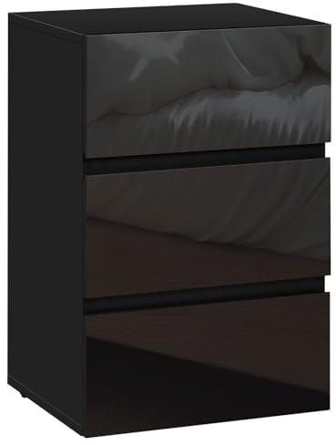 EUGAD Nachttisch schwarz, Nachtschrank mit 3 Schubladen in Hochglanz, Moderne Nachtkommode für Boxspringbett, Beistelltisch Ablagetisch für Schlafzimmer Wohnzimmer, 40x35x62cm,0014CTG