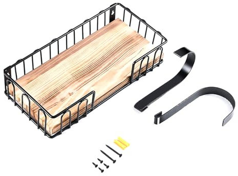 Soporte para accesorios de planchado para colgar en la pared con cesta de madera y ganchos, tabla de planchar y estante de pared para plancha