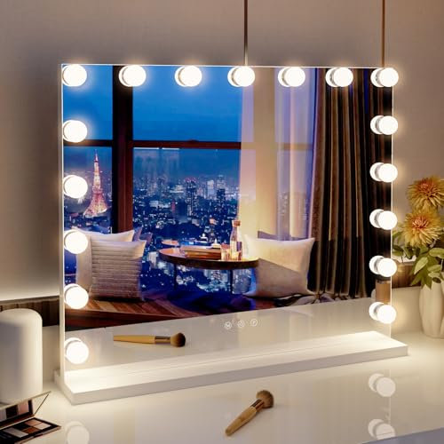 ZL ZELing Hollywood - Specchio con illuminazione, touch screen da toeletta con 17 luci, LED dimmerabile, per trucco (60 x 53 cm)