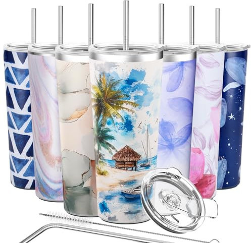 THILY Vacuum Insulated Stainless Steel Tumbler Travel Mug 26 oz Coffee Cup with 2 Lids and Straws, Splash Proof, Reusable, Keep Iced Drinks Cold, Coastal Breeze