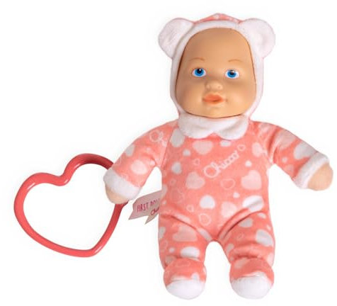 Chicco Meine erste Puppe Spielzeug, Kuschelpuppe mit herzförmigem Ring, leicht zu greifen, weich und leicht, maschinenwaschbar, 0 Monate+, Rosa