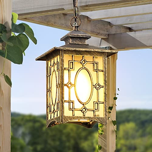Village Antique Outdoor Hanging Lamp Waterproof Retro Glass Ceiling Pendant Light Pergola Garden Aluminum E27 Patio Adjustable Droplight Lantern Villa Porch Terrace Fence Chandelier