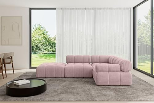 ALTDECOR Modulares Sofa Ecksofa in L-Form Corner modular Sofa Eckcouch Couch Wohnlandschaft Cauchsofa Polstersofa Felto-L1-285x190x70 cm Rosa