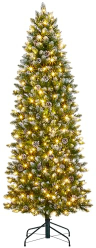 Garvee Weihnachtsbaum Künstlich 230 cm Tannenbaum mit Kiefernzapfen und Metallständer Wiederverwendbarer Christbaum Schnellaufbau Klappsystem Geschmückt für Weihnachten