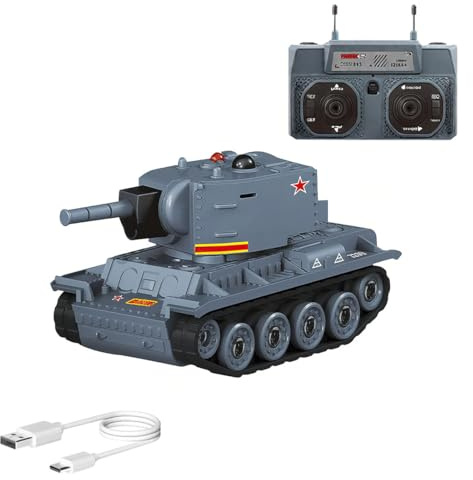 ENGINEMECH Char RC 2.4G Mini Battle Tank avec mode de combat, tour rotative et transmission par chaîne, échelle 1:64, réservoir militaire avec sons et lumières pour adultes