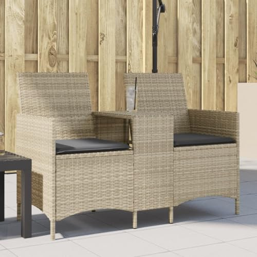 HaoChrymec Gartensofa 2-Sitzer mit Tisch und Kissen Hellgrau Poly Rattan, Lounge Möbel Outdoor, Balkon Sofa, Outdoor Couch, Garden Sofas, Gartenmöbel Set, 126 x 59 x 82 cm