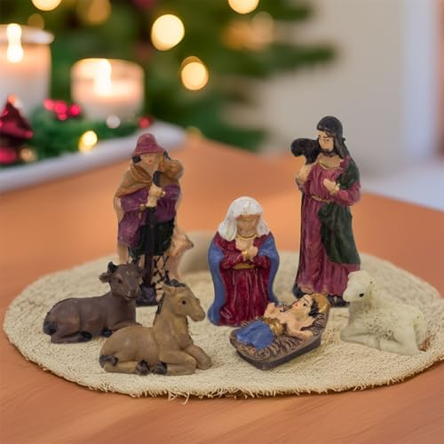 Carousel Home 7-Piece Mini Christmas Nativity Set | Traditional Holy Family Figurines | Small Nativity Scene Decorations - 6.5cm