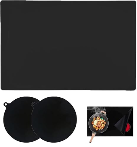 3 Pcs Induction Hob Protector Sets, Induction Hob Protector Mat, Induction Hob Cover, Suitable for Stoves, Heat-Resistant and Non Slip Cooking Mats, Baking and Food Preparation (1 Rectangle+2 Circles)