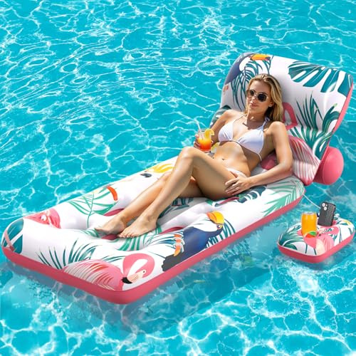 LUVTOY Colchoneta Piscina Adultos con Respaldo Ajustable, Flotador con Soporte Flotante para Bebidas, Ideal para Piscinas Lagos Playas y para Tomar el Sol, Sillon Hinchable para Niños y Adultos