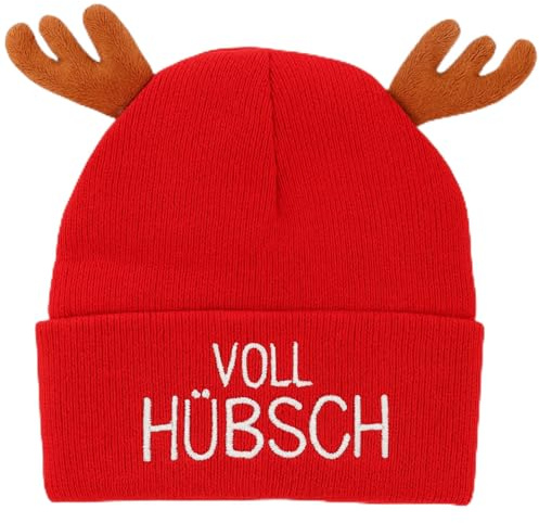 MIJOMA Weihnachtsmütze mit Rentier-Geweih – | Lustige XMAS Wintermütze aus Strick mit Spruch – Warm & weich – Geschenkidee für Weihnachten & Glühweinparty