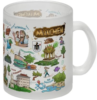 München Pop Art Comic Glas Tasse Souvenir Originelle Tasse im Stadtstil - lustiger Look für Kunstliebhaber