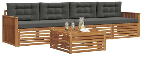 vidaXL Outdoor-Sofagarnitur mit Kissen 5 pcs Natur und Anthrazit, Gartenlounge, modernes Outdoor-Sofa, Sitzmöbel für die Terrasse, langlebige Komfort-Einheit