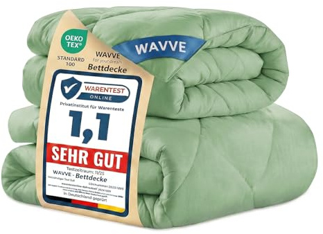 WAVVE Bettdecke 135x200 cm 2 teilig Inklusive Ganzjahresdecke 300gsm + Sommerdecke 150gsm = Winterdecke 450gsm, Steppdecke Mikrofaser Grün