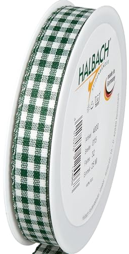 Halbach Seidenbänder Premium Vichy Karo Geschenkband (dunkelgrün) | Breite 15mm Länge 25m | Karoband made in Germany | kariertes Schleifenband in vielen Farben
