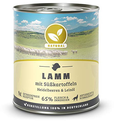 Hundeland Natural - Lamm + Süßkartoffeln - 6 x 800 g - getreidefreies Hundefutter - Nassfutter für alle Hunderassen - viel frisches Fleisch - artgerecht & besonders gut verträglich