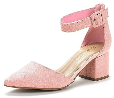 DREAM PAIRS Escarpins Femme à Talon Bloc avec la Semelle Extérieure Antidérapante TPR et Boucle Réglable Chaussure Confortable Classique,Size 38.5,Rose/Daim,Annee