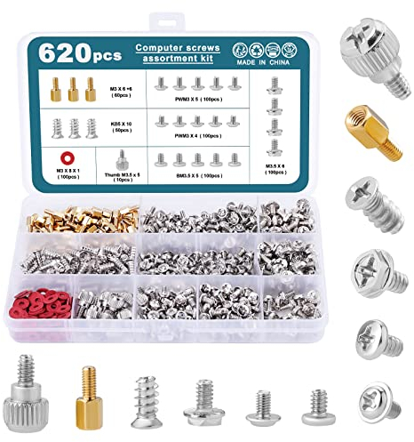 HSeaMall 620pcs Tornillo de computadora Reparación de bricolaje Kit de surtido de tornillos de cabeza plana para disco duro Caja de computadora Placa base Ventilador Gráficos de potencia
