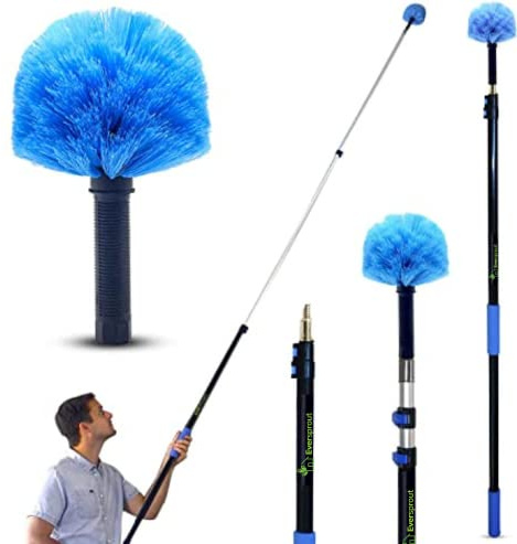 EVERSPROUT 5-to-13 Foot Cobweb Duster and Extension-Pole Combo (20 Ft. Reach) | Medium-Stiff Bristles | Hand Packaged | Lightweight, 3-Stage Aluminum Pole | Indoor & Outdoor Use Brush Attachment