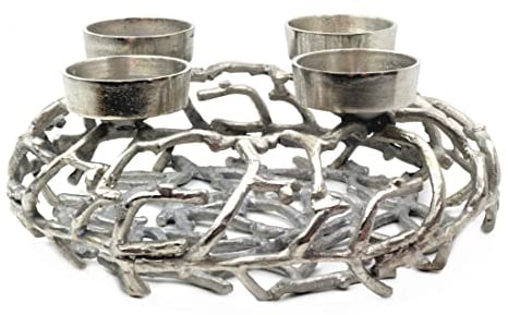 Adventskranz Ast Alu silber, groß, edel (V39175) Adventsdeko Weihnachtsdeko Kranz