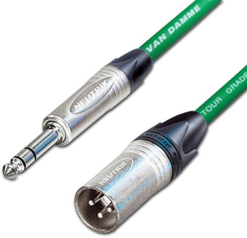 Male XLR to ¼ TRS Jack Lead. Balanced Van Damme Mic Cable. Short 10m 6m 3m 20m (3m, Green)