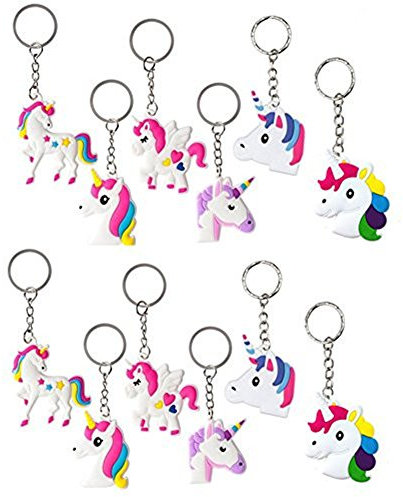 Einhorn Taschenanhänger Gastgeschenke Einhorn Schlüsselanhänger Set Anhänger für Tasche und Schlüssel, Einhorn Geburtstagsfeier Gefälligkeiten für Kinder Mädchen, Emoticon Spielzeug (12 Stück)