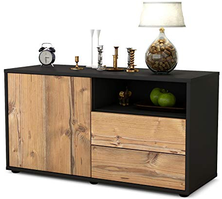 Stil.Zeit TV Schrank Lowboard Alessia, Korpus anthrazit matt, Front Holz Design Pinie (92x49x35cm), Push to Open Technik & Leichtlaufschienen