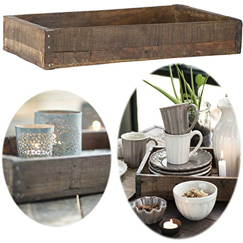 LS-LebenStil Vintage Holztablett Unika - 43x26x6cm - Rechteckig - Braun Ziegelform - Holz Aufbewahrungs-Box Serviertablett Holzbrett Küchentablett Pflanzkübel Besteckkasten Deko Kerzentablett