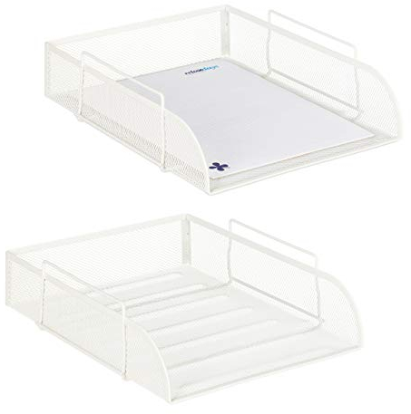 2 x stapelbare Dokumentenablage, für DIN A4, Gitter Design, Briefablage fürs Büro, Metall, B x T: 25 x 34 cm, weiß